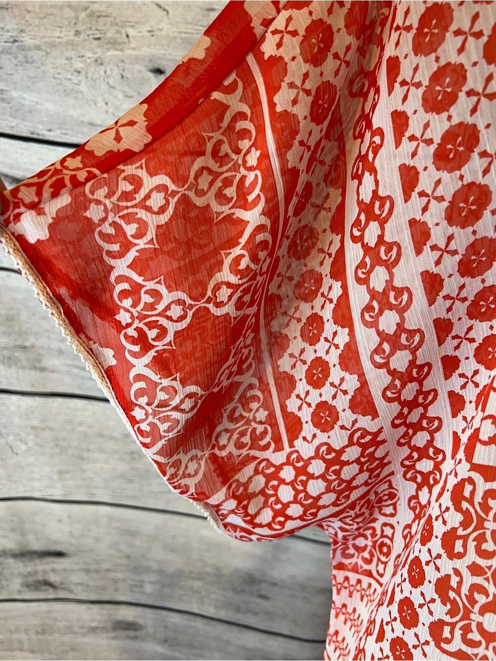 Democracy Orange & White Boho Floral Patterned Swim Coverup Tunic Sheer Light - Picture 5 of 8